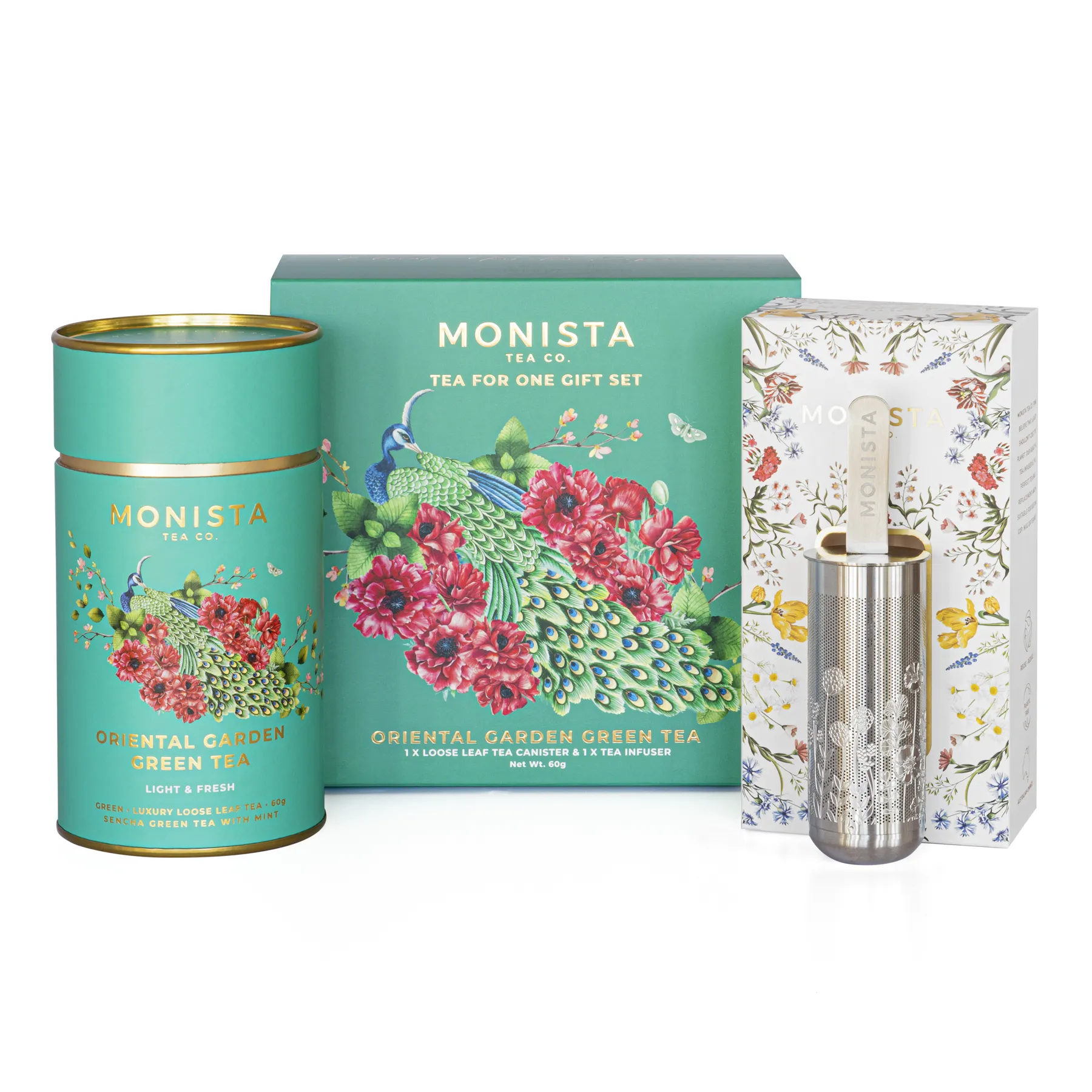 tea canister with silver stick infuser and pretty gift box