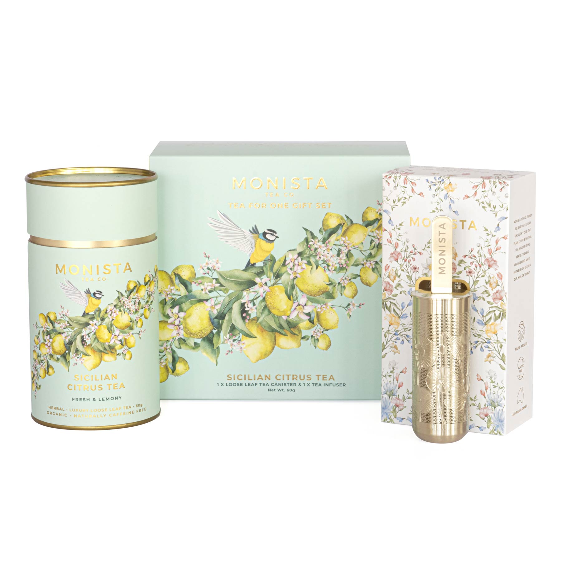 lemon tea gift set with tea canister and infuser