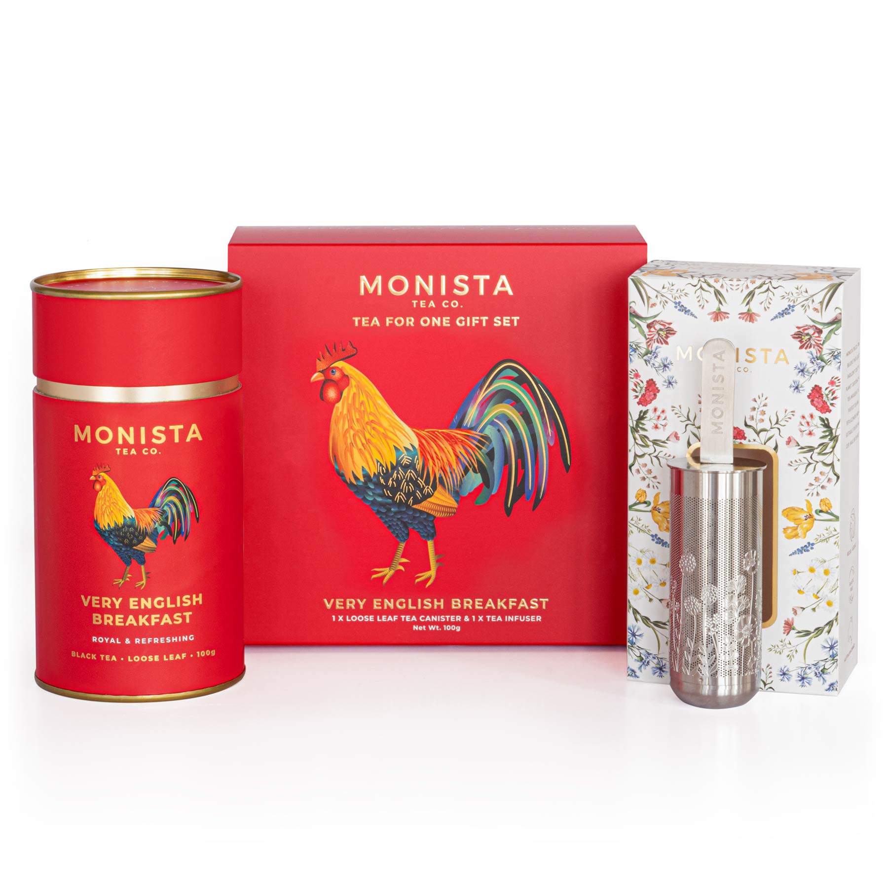 Tea gift set with red canister and infuser