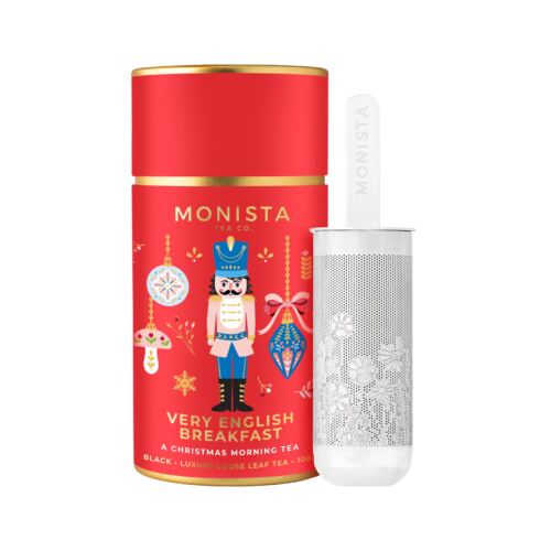 Red Christmas Tea Canister with Nutcracker