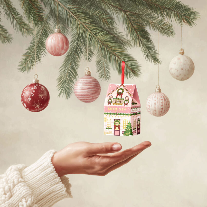 pink christmas tea house decoration
