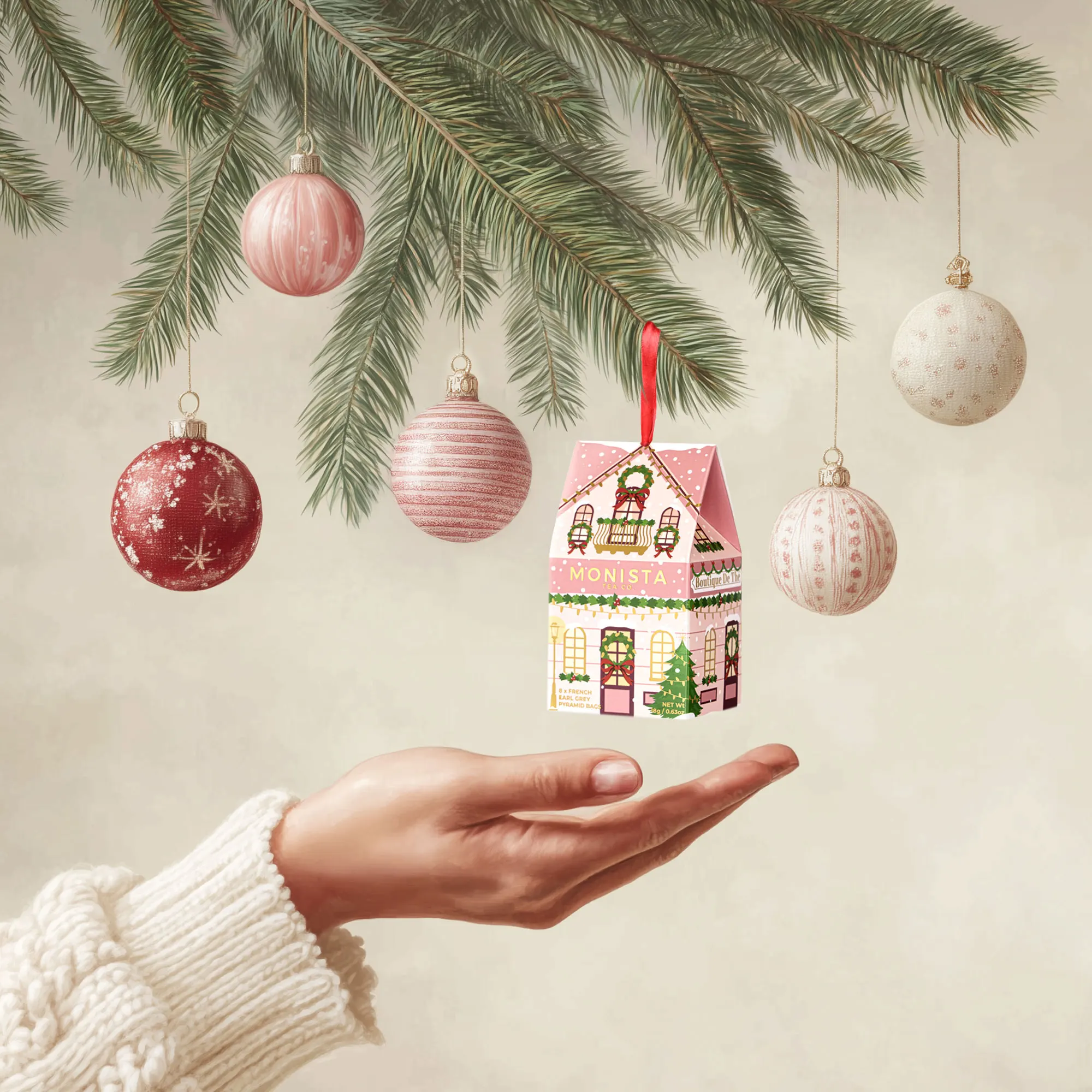 pink christmas tea house decoration