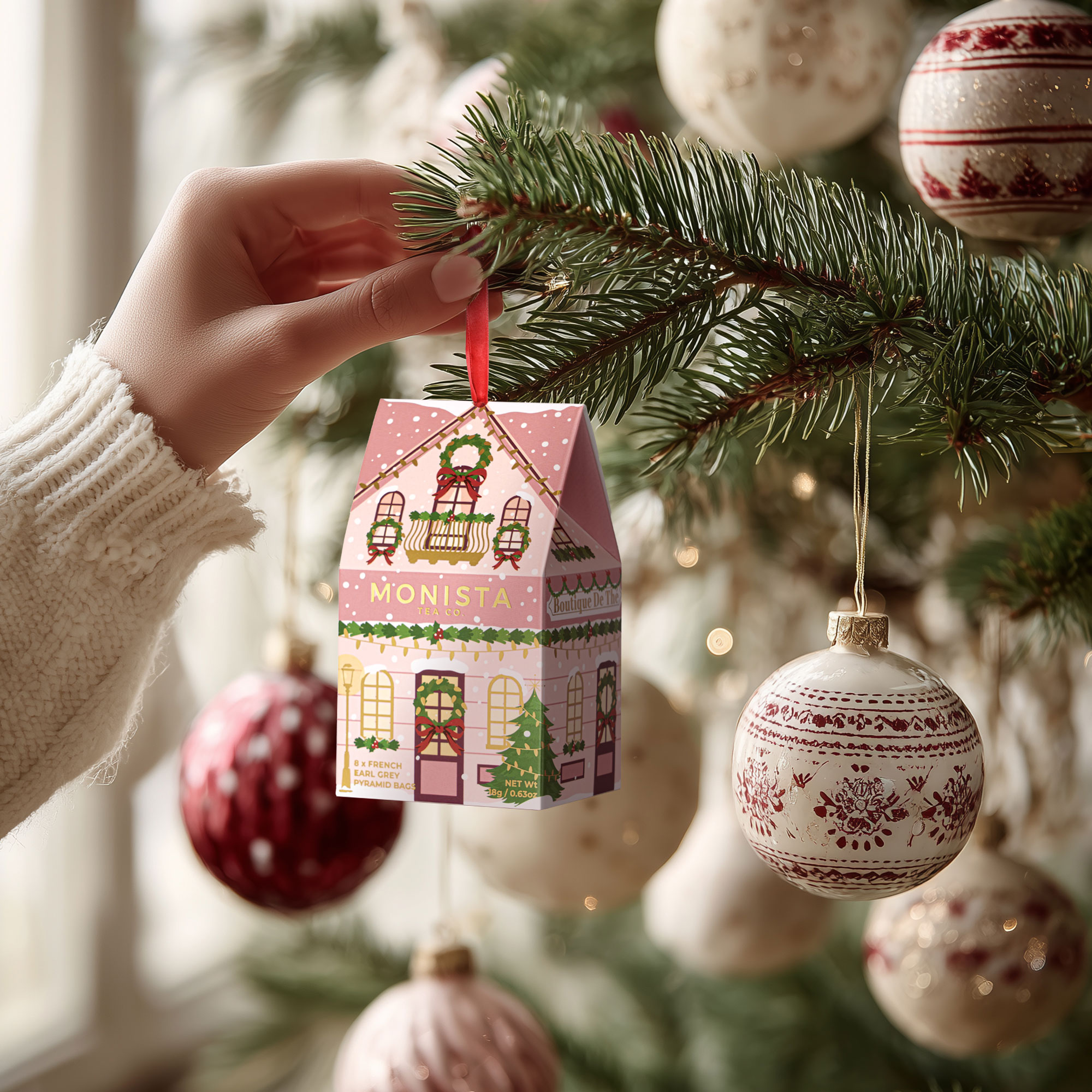 pink christmas tea house decoration