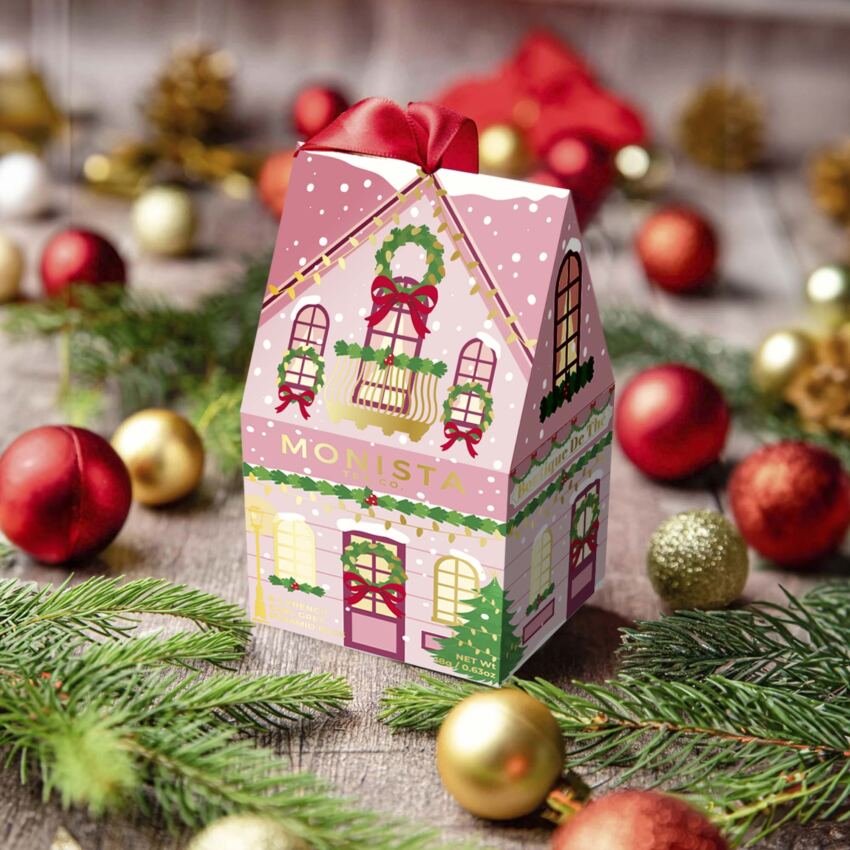 pink christmas tea house decoration
