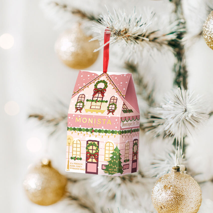 pink christmas tea house decoration