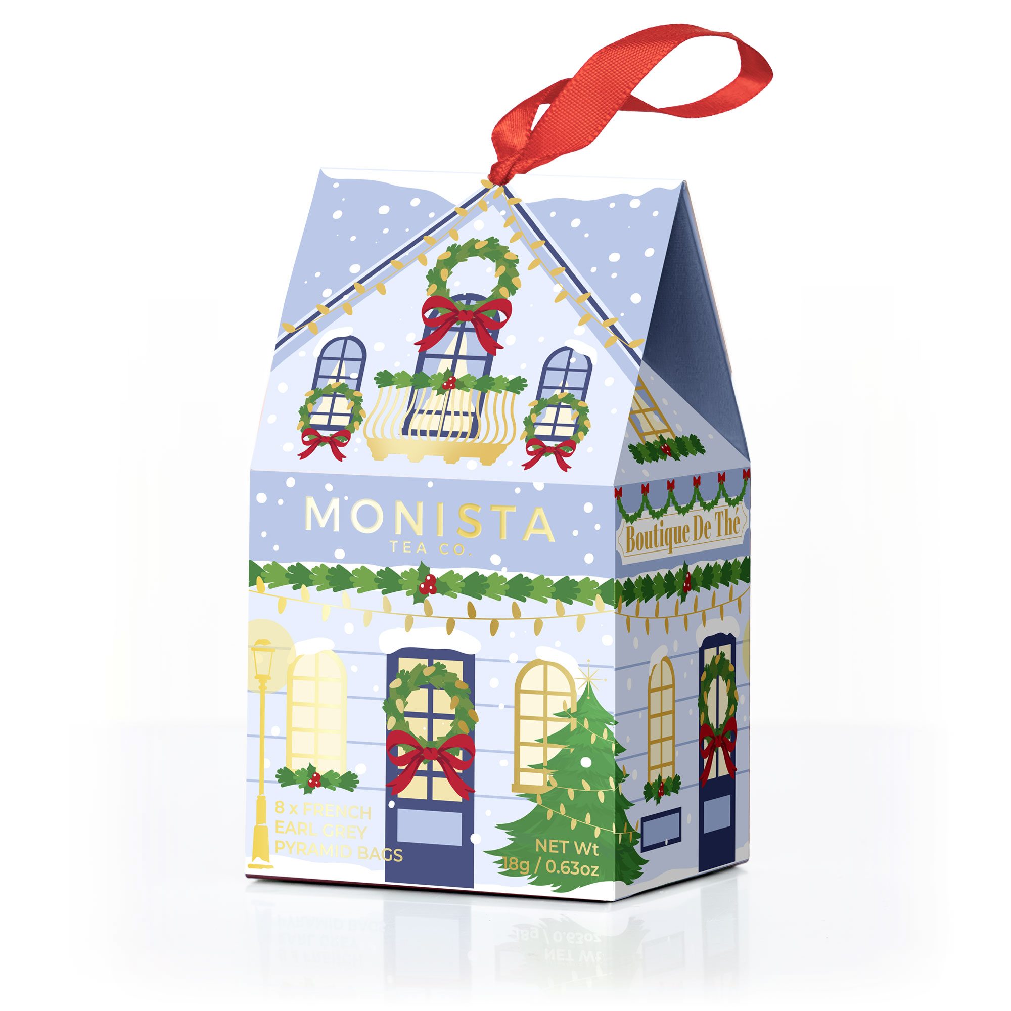 blue christmas tea house decoration
